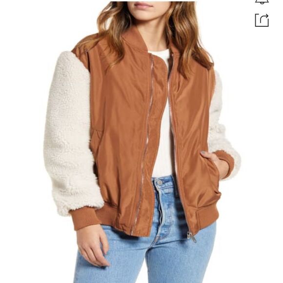 BB DAKOTA Cool Boss Bomber Sherpa Jacket Saddle Brown NWT - Picture 3 of 6